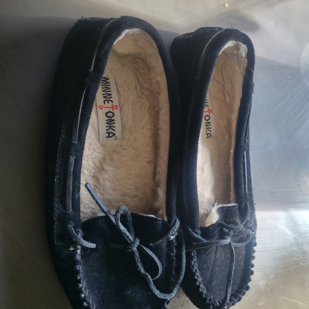 Minnetonka Black Suede Moccasins